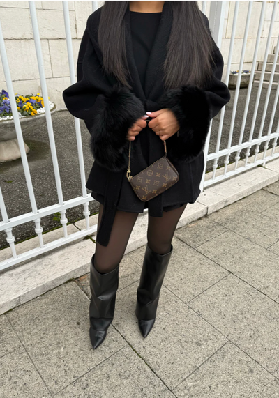 WOOLCOAT WITH FUR- BLACK