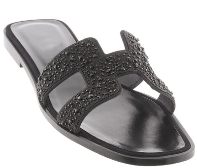 LAMOUR SANDAL - BLACK RHINESTONE