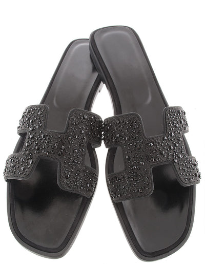LAMOUR SANDAL - BLACK RHINESTONE