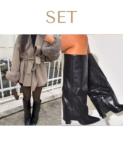 SET: COAT & LEATHER BOOTS