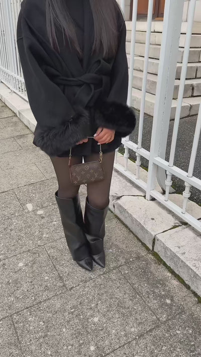WOOLCOAT WITH FUR- BLACK