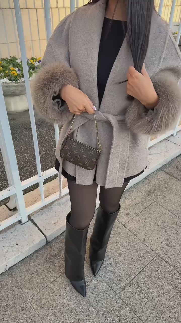 WOOLCOAT WITH FUR- WARM TAUPE