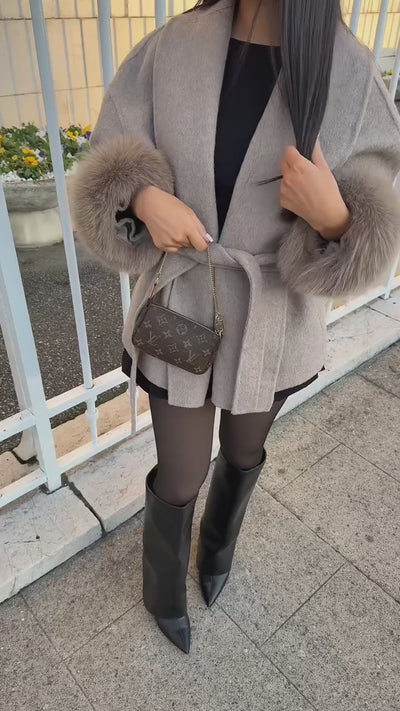 WOOLCOAT WITH FUR- WARM TAUPE